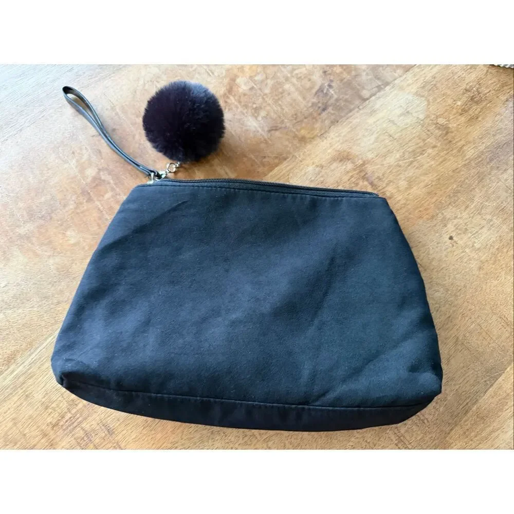 Lancôme Black Cosmetic Bag with Wristlet and Pom Pom